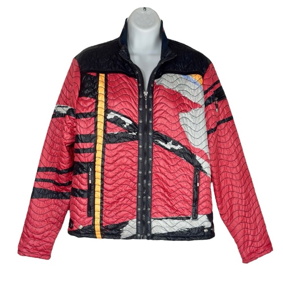 Jamie Sadock Multicolour Neon Retro Mod Zipper Front Quilted Jacket Small - Picture 2 of 13